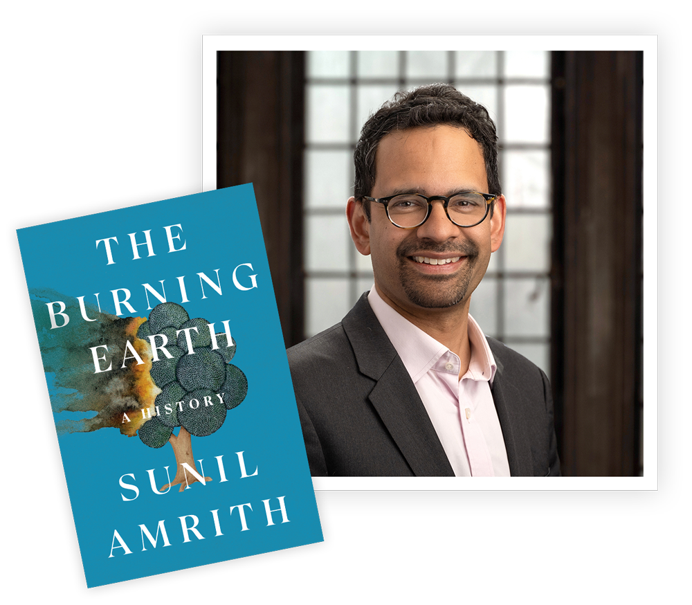 Headshot of Sunil Amrith and bookjacket
